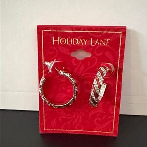 Holiday Lane Twisted Silver Hoop Earrings